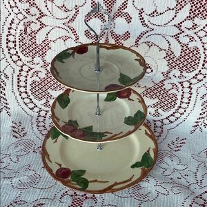 Elegant Cream, Brown, Red Tiered Serving Stand Franciscan Apple Blossom